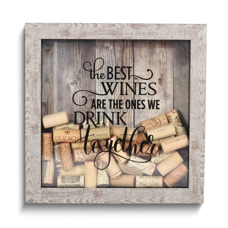 Curata The Best Wines Are The Ones We Drink Together Birch Finish Wood and Glass Cork Holder Shadow Box