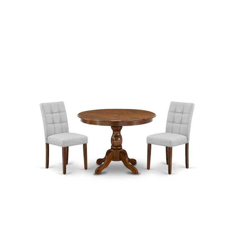 3-Piece Antique Walnut Finish Solid Wood Top-Round Dining Room Set-Seats 4