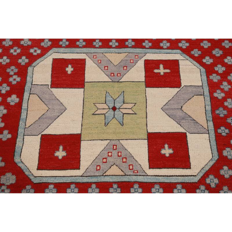 Hand Knotted Oriental 100% Wool Carpet Traditional Geometric Multi-Colored Kazak Area Rug - 11' 4'' X 8' 5''
