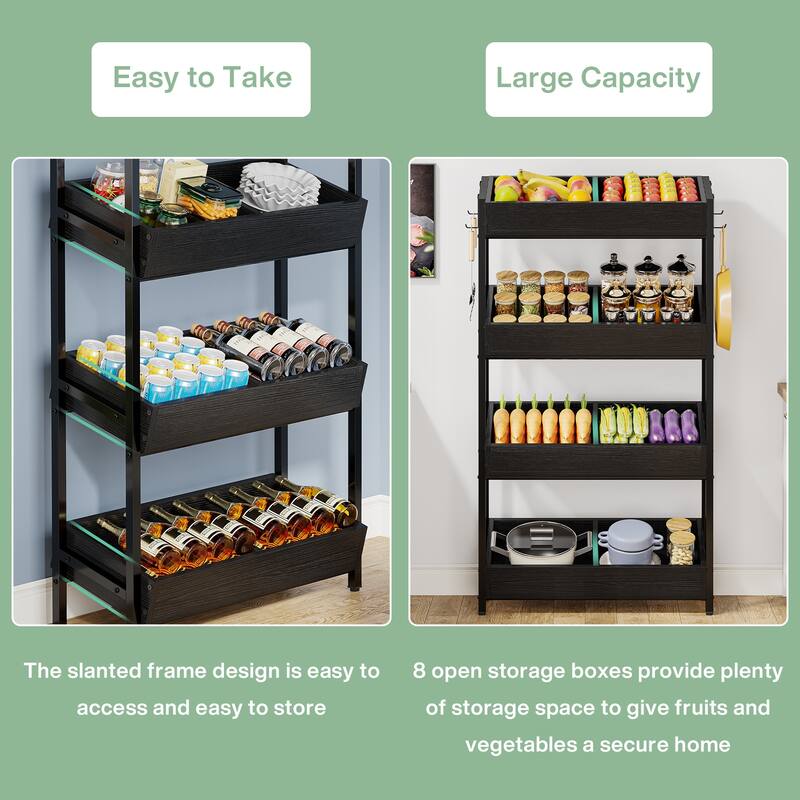 4-Tier Wood Utility Storage Shelves, Fruit and Vegetable Basket Stand for Kitchen, Office