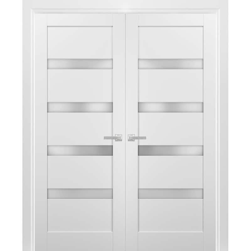 French Double Panel Lite Doors Hardware / Quadro 4113 White Silk Frosted Opaque Glass