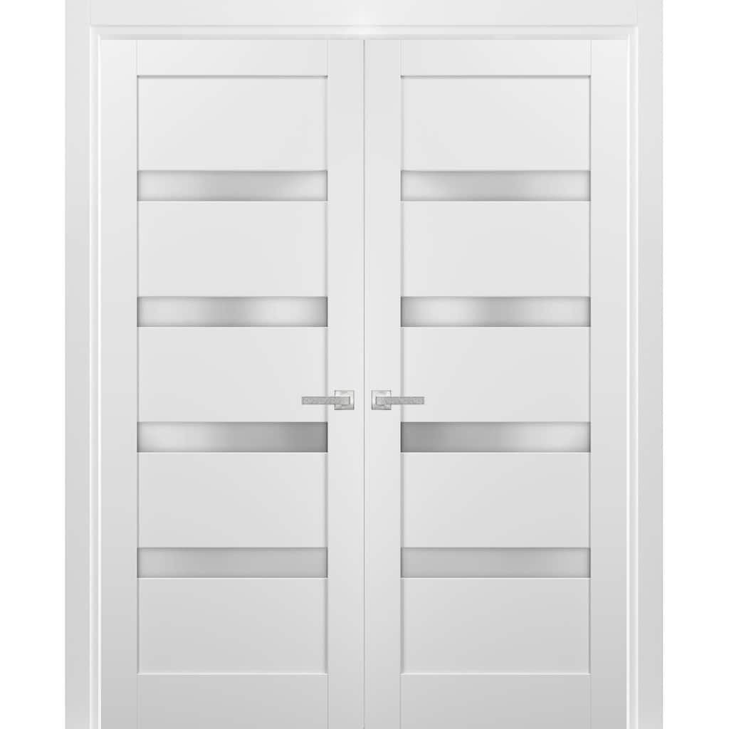 French Double Panel Lite Doors Hardware / Quadro 4113 White Silk Frosted Opaque Glass