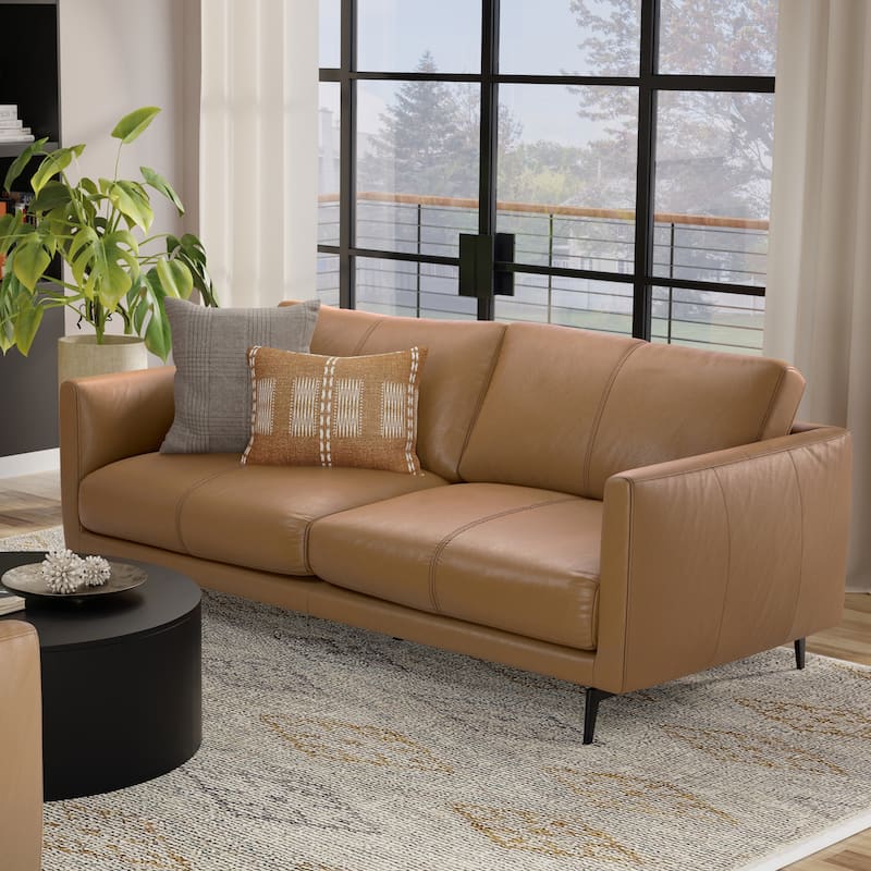 WYNDENHALL Danbury Modern Mid-Century 81" Wide Sofa in Genuine Leather - Butternut Brown