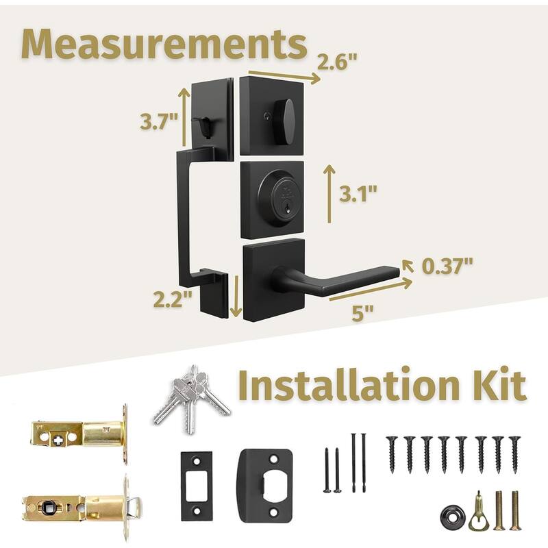 Mega Handles Tobelle Entrance Handleset with Interior Door Lever & Single Cylinder Deadbolt – Stainless Steel – Modern Design