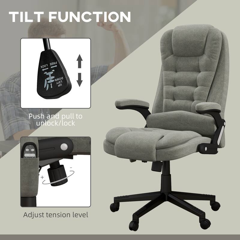 HOMCOM 6 Point Vibrating Massage Office Chair with Heat, Velvet High Back Executive Office Chair with Reclining Backrest