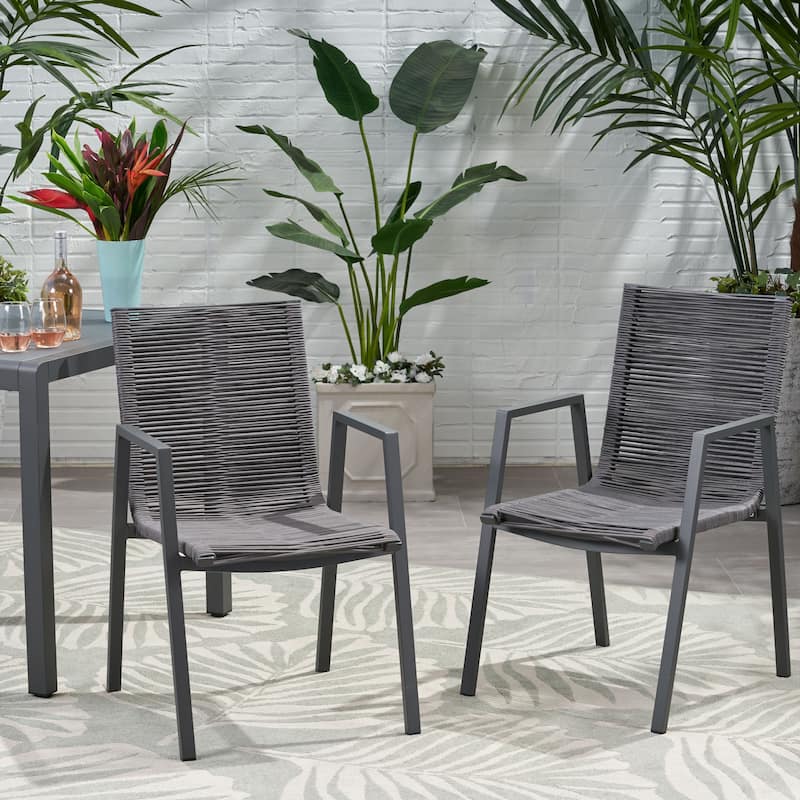 Roomfitters Outdoor Modern Aluminum Dining Chair with Stylish Rope Seat, Set of 2, Durable and Comfortable Design
