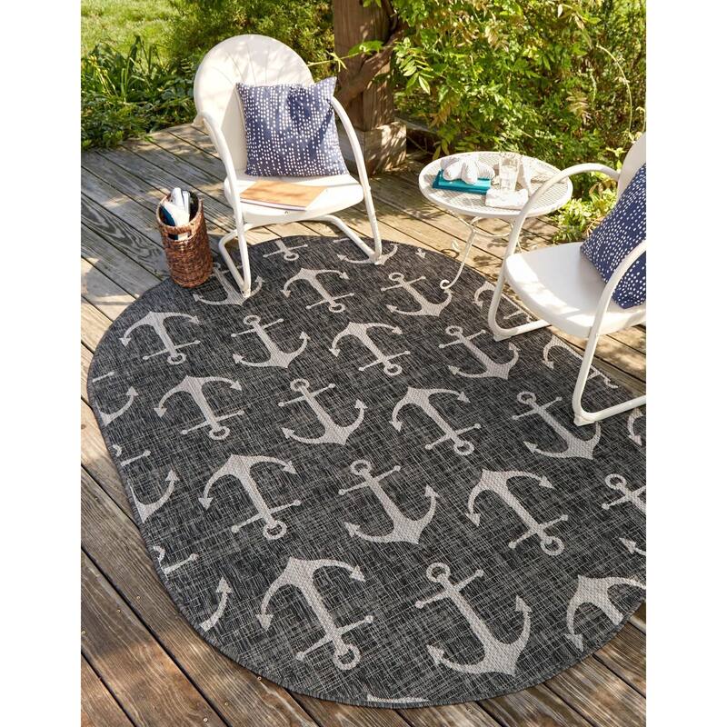 Outdoor Trisha Collection Area Rug - Charcoal - 7'10"x10' Oval