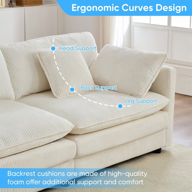 Mixoy 148''Oversized Modular Sectional Sofa, U-Shaped 6-Seater Corduroy Upholstered Deep Seat Sofa with 2 Movable Ottomans - 4+2