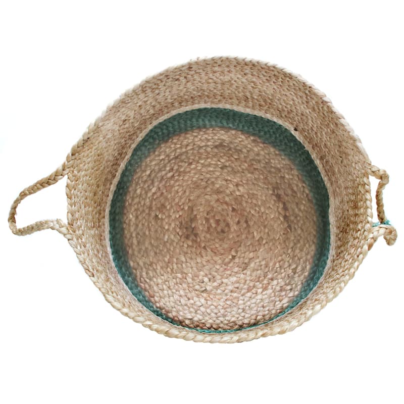 Sevita Teal and Natural Jute Color Block Storage Basket with Handles