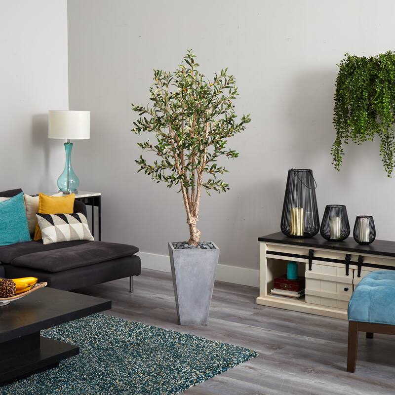 6' Olive Artificial Tree with Gray Stone Planter