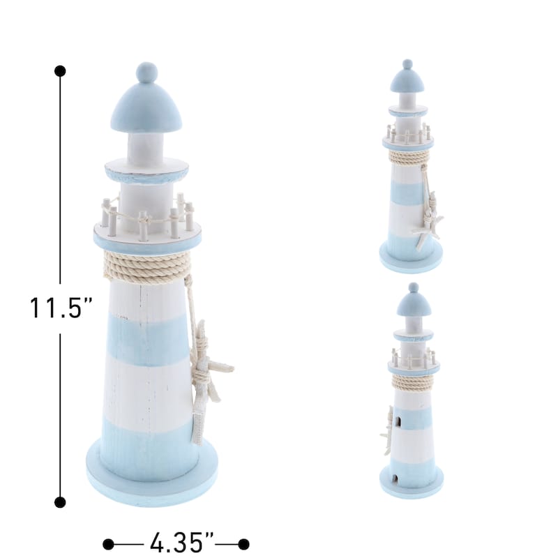 CoTa Global Blue Lagoon Wooden Lighthouse 12 Inch, Nautical Decor - 5″Lx4.35″Wx11.5″H