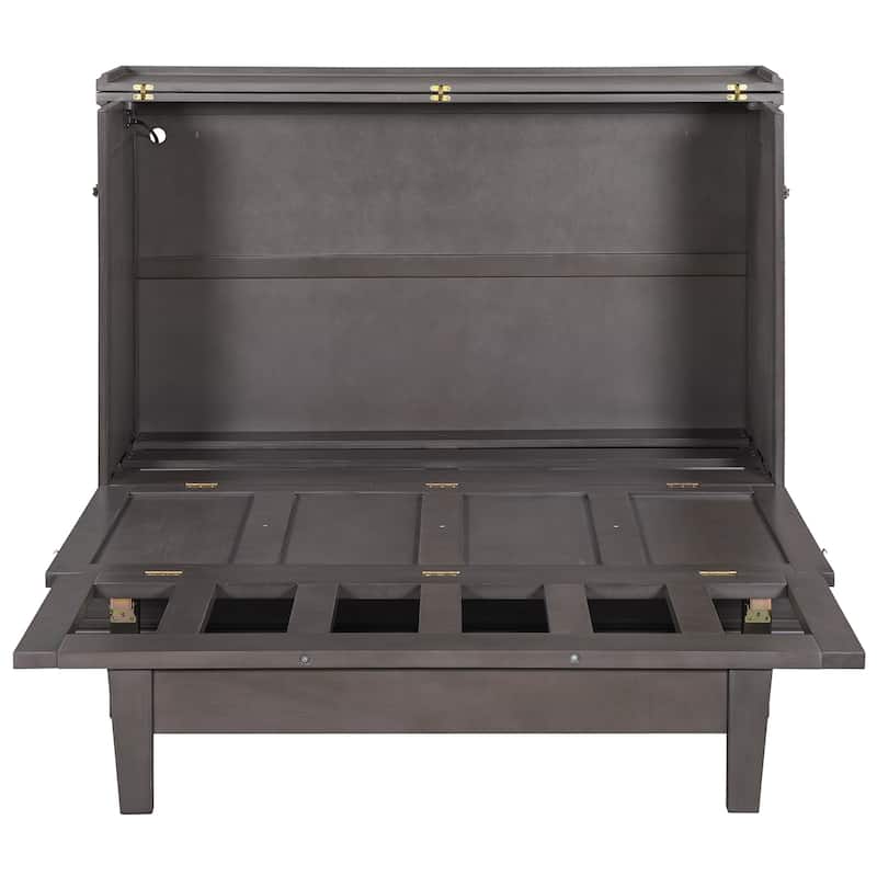 Farmhouse Murphy Bed Convertible Space-Saving Cube Chest Cabinet with Large Drawers and Charging Station, Foldable Platform Bed