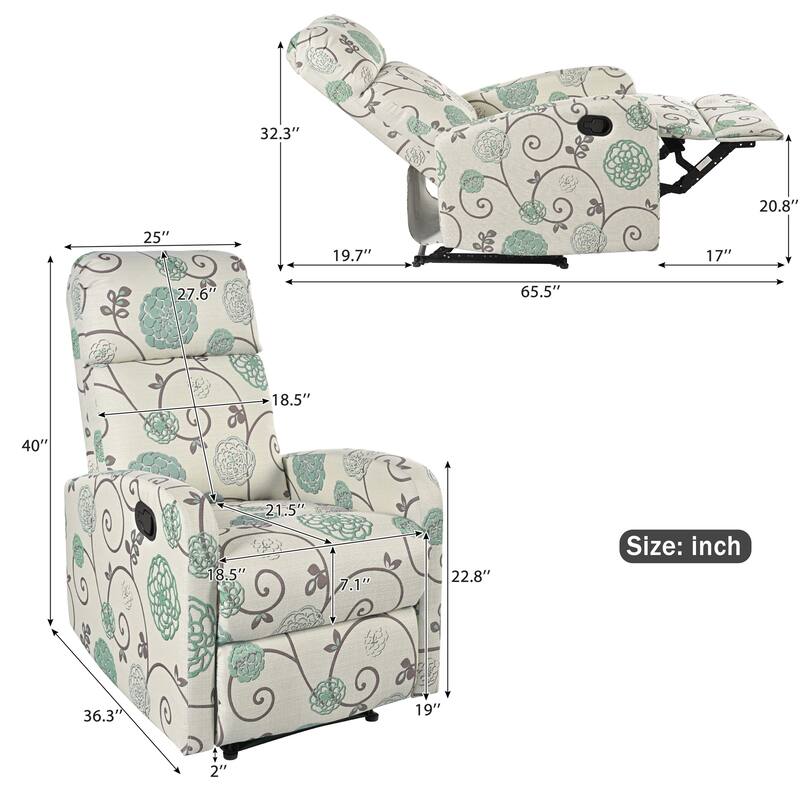 Manual Upholstered Recliner Chair, Modern Recliner Adjustable Single Sofa Chair, High Back Lounge Chairs for Living Room