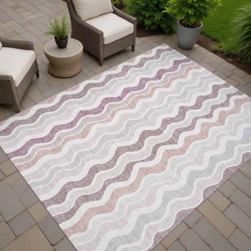 Machine Washable Indoor/ Outdoor Funky Stripe Chantille Rug - Blush - 10' x 14'