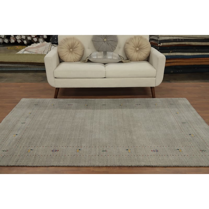 Hand Knotted Oriental 100% Wool Carpet Tribal Animal Pictorial Beige & Ivories Gabbeh Area Rug - 7' 10'' X 5' 0''