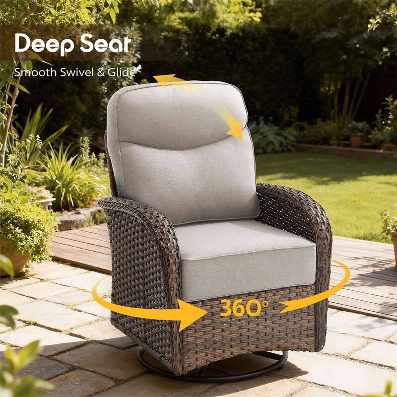 Luna 5-Piece Wicker Outdoor Patio Fire Pit Sofa Set with 6-Inch Thick Cushions