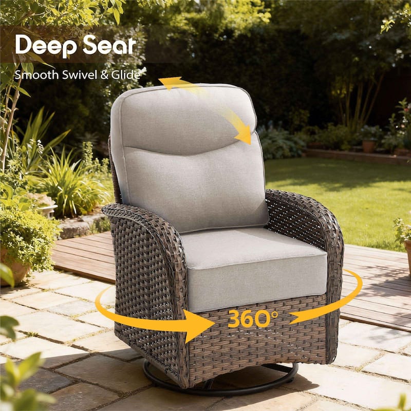 Meyreso 5-Piece Wicker Patio Conversation Set with Swivel Gliders and 6-Inch Thick Olefin Cushions