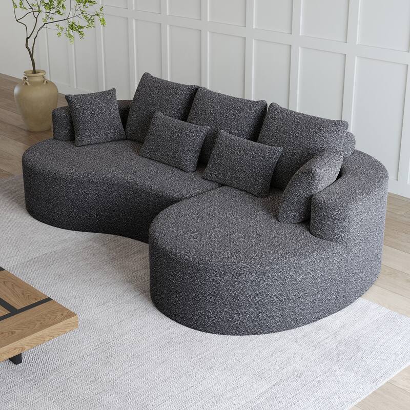 Oversized Chenille Upholstered Boneless Sofa, L-Shaped Curved Sectional Sofa, Deep Seat Cloud Couch with 7 Pillows