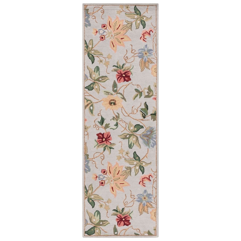 SAFAVIEH Handmade Chelsea Rubi French Country Floral Wool Rug - 2'6" x 10' Runner - Grey - Runner