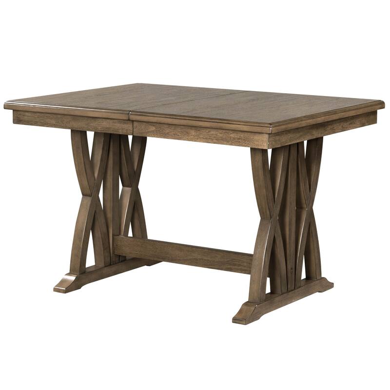Mid-Century 7-Piece Wooden Dining Table Set with Extendable Table & 6 Chairs