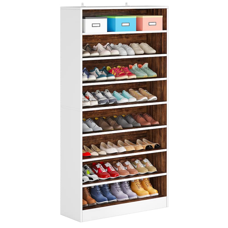 9 Tiers Shoe Cabinet 40-45 Pairs Heavy Duty Wood Freestanding Shoe Storage Cabinet with Open Storage for Entryway