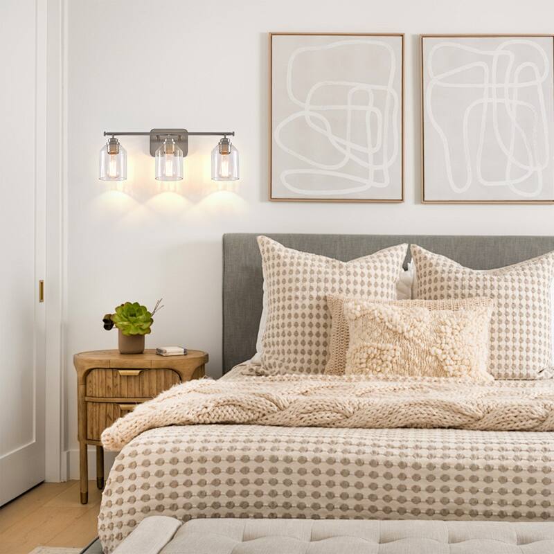 Modern Brushed Nickel 3-Light Bubble Glass Dimmable Bathroom Vanity Light Fixture - 22" W x 8.75" H