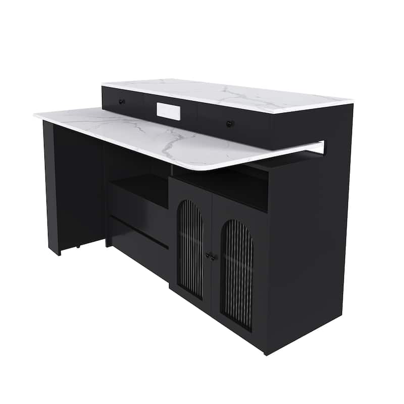 Roomfitters Kitchen Island with Rotating Extendable Table, Mobile Dining Station with Storage and Built-in Power Outlet
