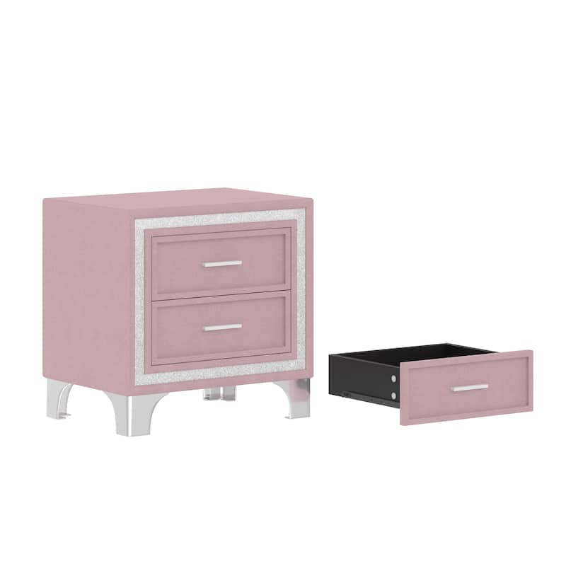 Velvet Bedside Table With 2 Drawers Except Legs And Handles