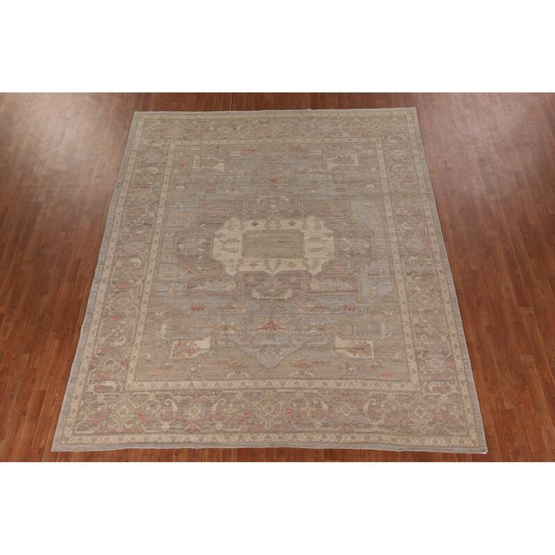 Vegetable Dye Oushak Area Rug Handmade Grey Wool Carpet - 8'4" x 9'10"
