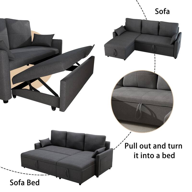 L-Shaped Reversible Sectional Sleeper Sofa with Storage Chaise & Pull-Out Bed