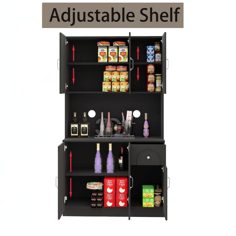 71" Kitchen Pantry Storage Cabinet with Microwave Oven Countertop,Freestanding Hutch Cabinet with Adjustable Shelves