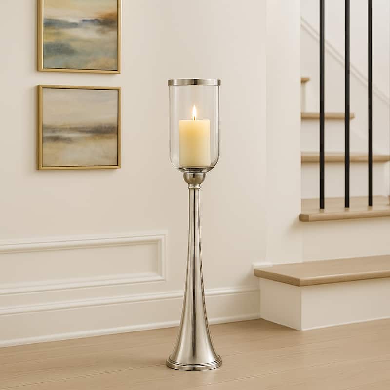 Modern Metal and Glass Floor Candle Stand for Pillar Candles