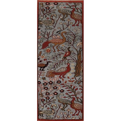 Animals Pictorial Ziegler Indian Runner Rug Hand-Knotted Wool Carpet - 2'7"x 8'0"