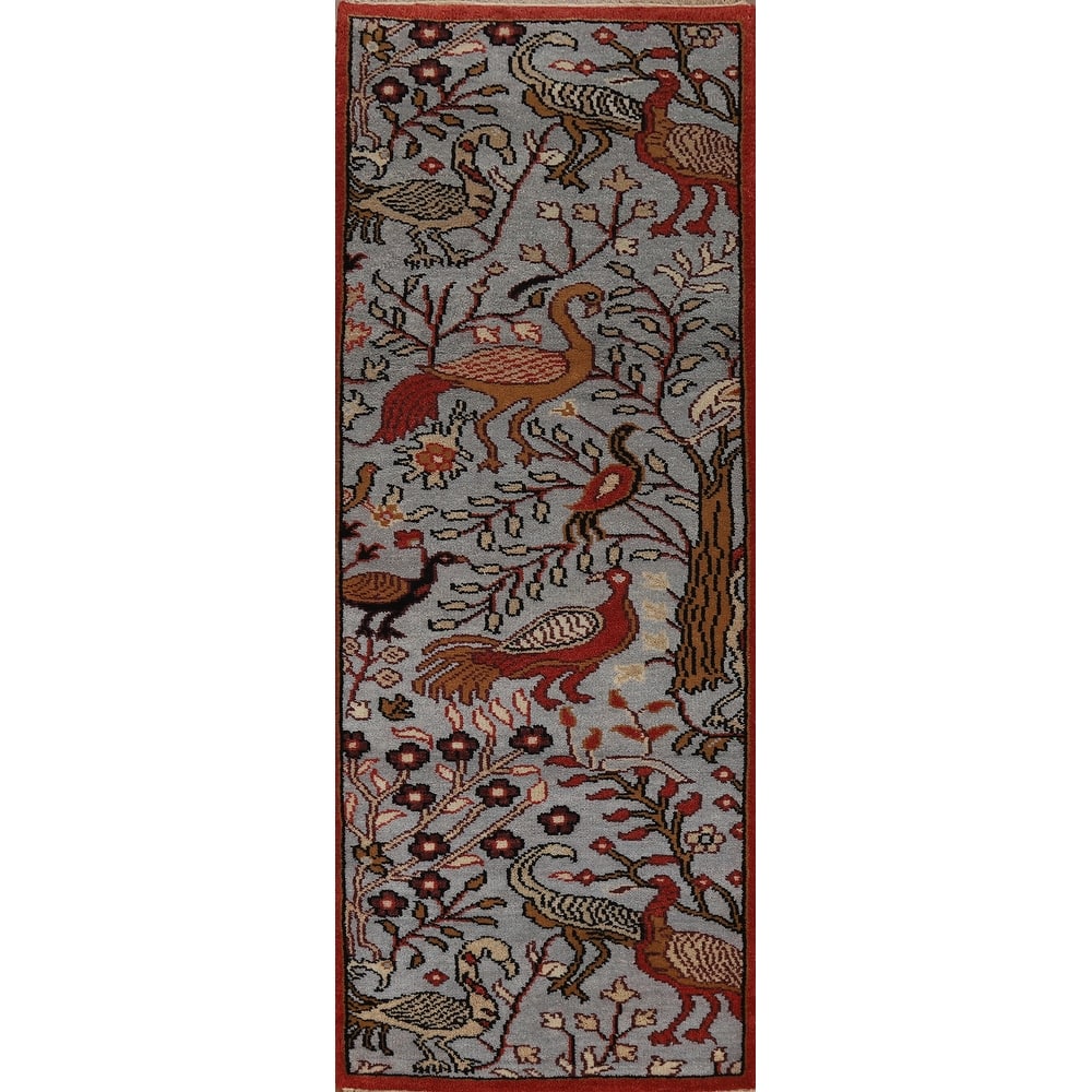 Animals Pictorial Ziegler Indian Runner Rug Hand-Knotted Wool Carpet - 2'7"x 8'0"