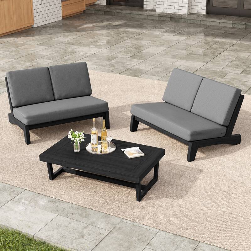 Outdoor Acacia Wood 3 Piece All Weather Conversation Set