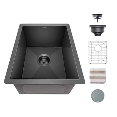 Black Kitchen Sink, 16 Gauge Stainless Steel Single Bowl Undermount Sink-15 x 17 x9