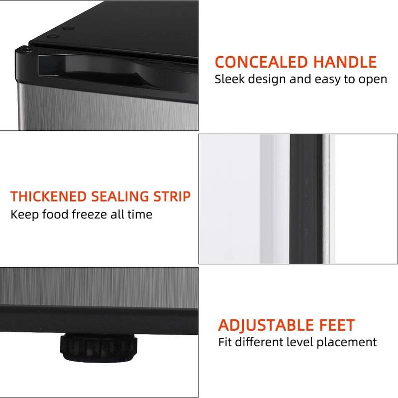 1.1 Cu.ft Compact Upright Freezer, Reversible Door, Adjustable Temp, Removable Shelves, Stainless Steel, White