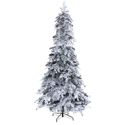 8ft. Flocked Down Swept Spruce Artificial Christmas Tree with Pinecones & 500 LED Lights - Majestic Winter X-Mas Glow