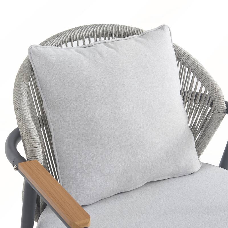 Outdoor Rope Club Chair with Gray Cushion Set of 2