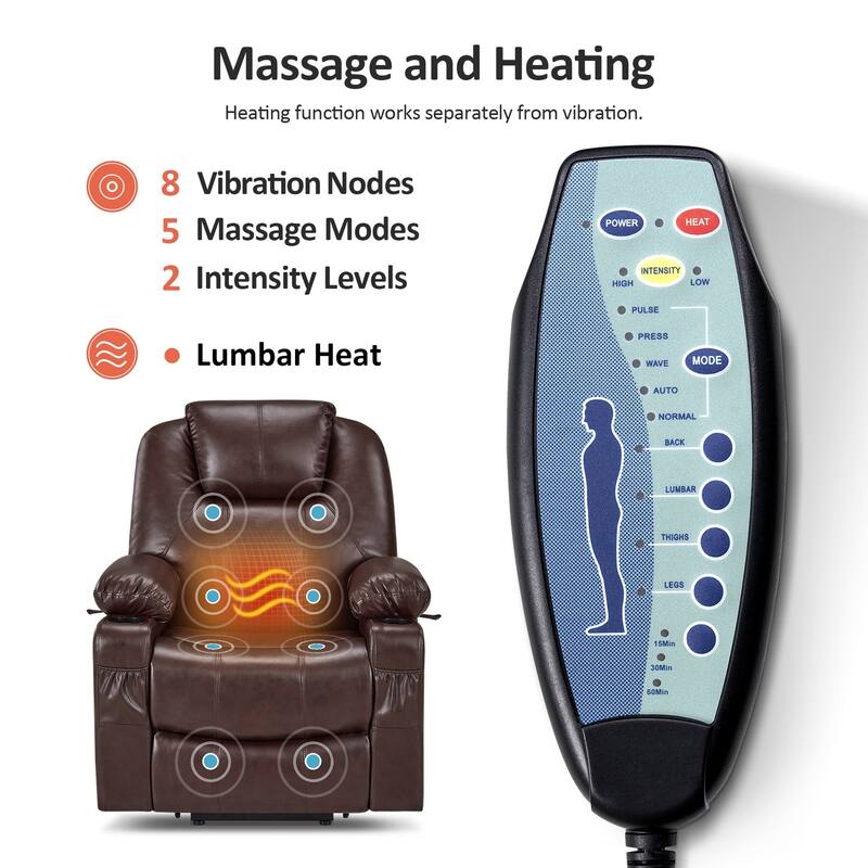 MCombo Electric Power Lift Recliner Chair Sofa with Massage and Heat, 3 Positions, USB Ports, Faux Leather 7040