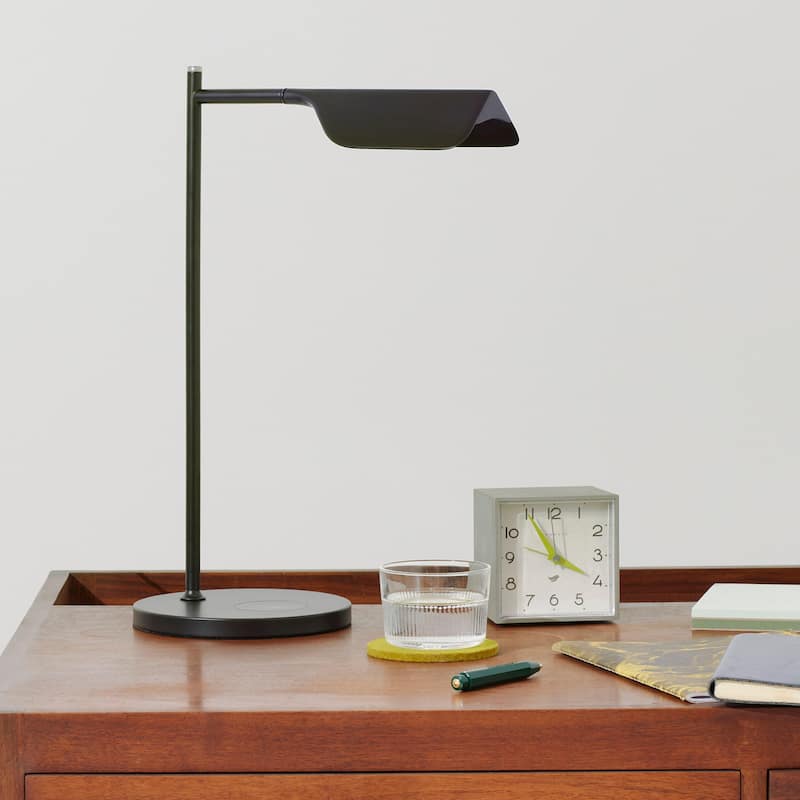 Brightech Leaf 16 in. Classic Black Dimmable LED Contemporary Desk Lamp with Wireless Charging Pad and Adjustable Lamp Head