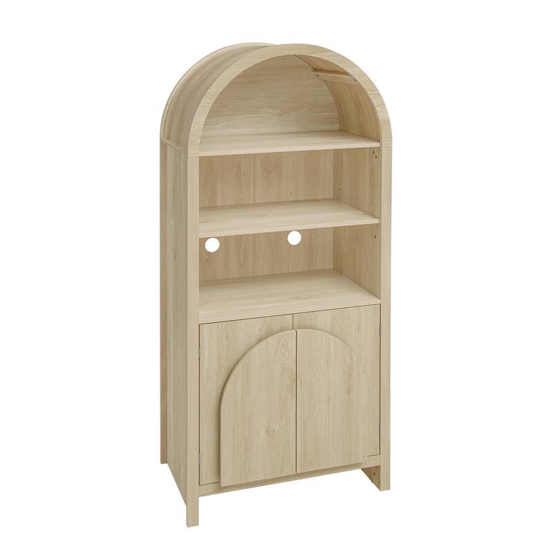 Arched Kitchen Cabinet with Fan-Shaped Handles, Wood Storage Cabinets, Accent Cabinet with Adjustable Shelves