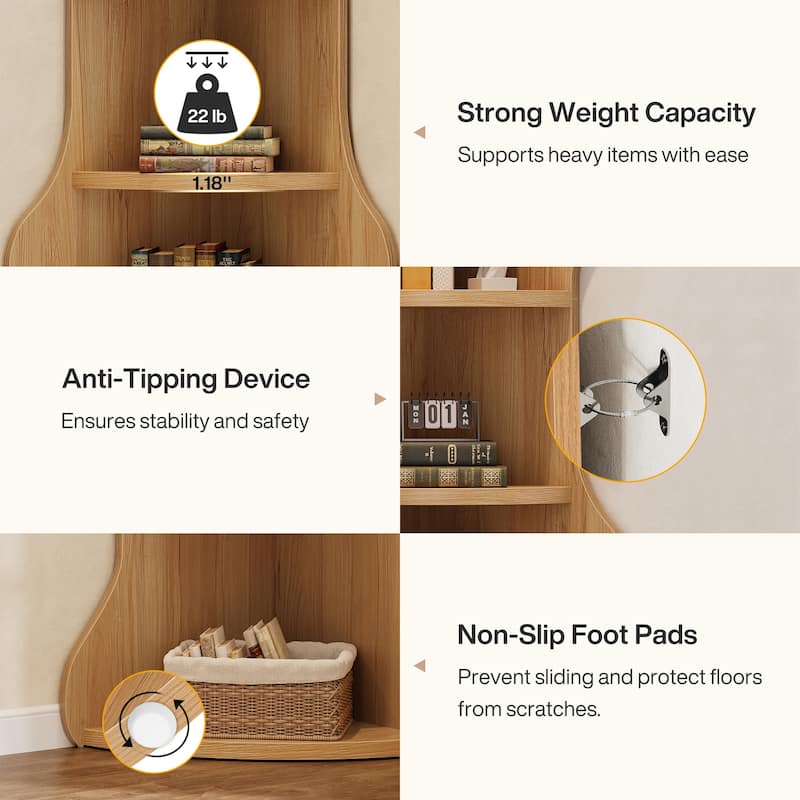 5-Tier Corner Shelf, Unique Bookcase Bookshelf for Living Room, Home Office