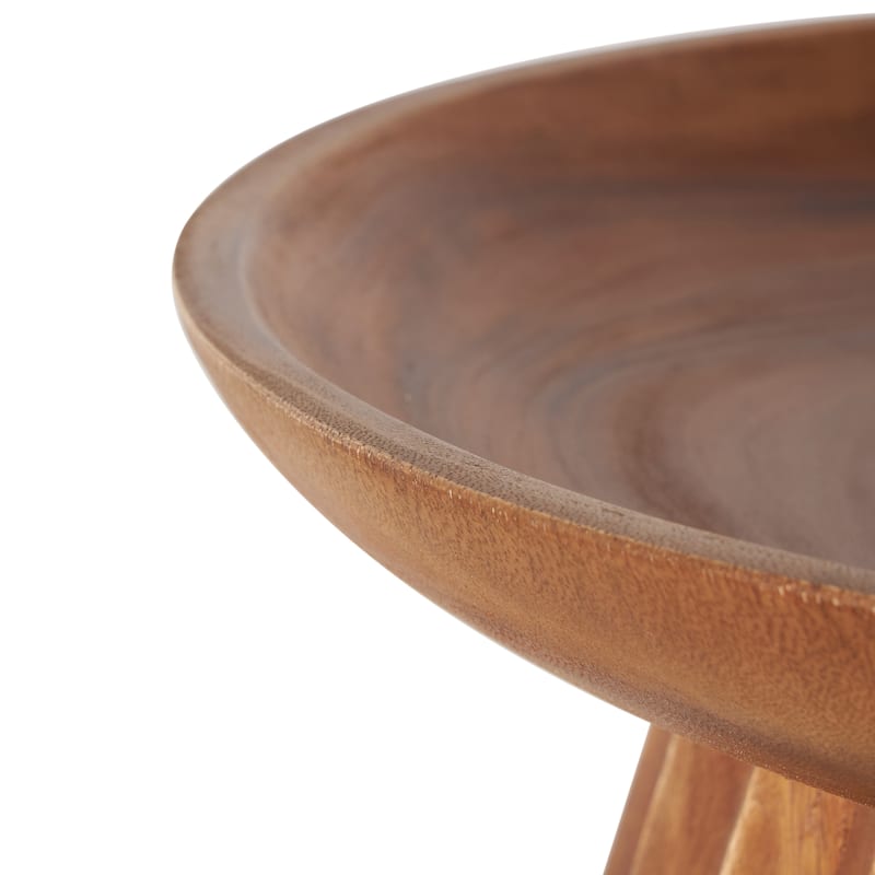 Teak Wood Handmade Decorative Bowl with Concaved Elevated Base - Brown - Roche River Decor - 17"W x 17"L x 6"H