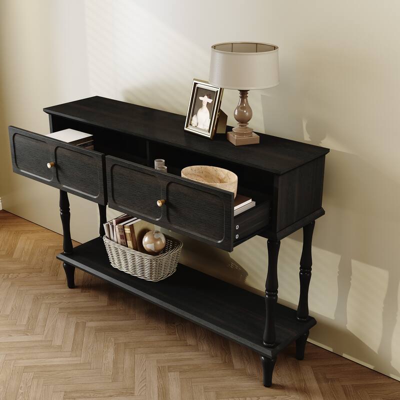 Mid-Century Console Table with 2 Doors for Entry and Living Room