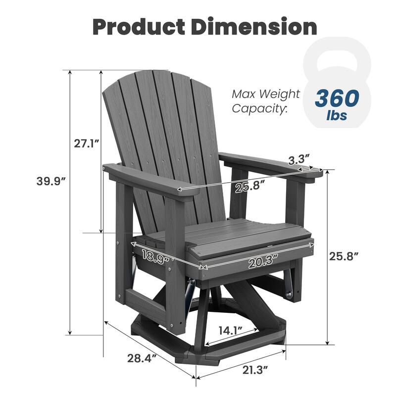 HDPE Adirondack Swivel Glider, Outdoor Patio Chair
