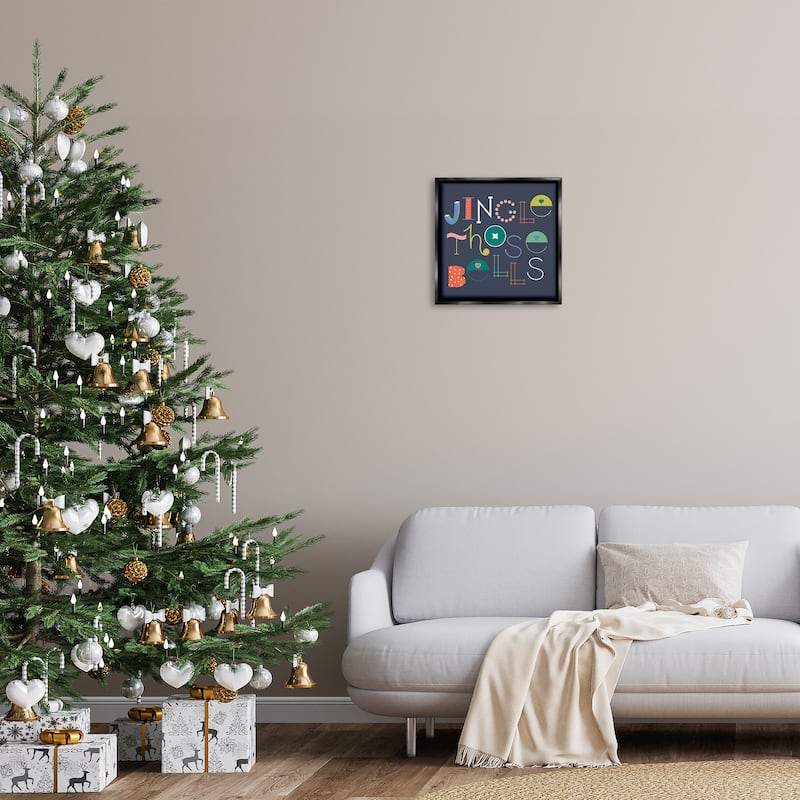 Stupell Eclectic Jingle Bells Phrase Framed Floater Canvas Wall Art Design By Sazerelli Designs