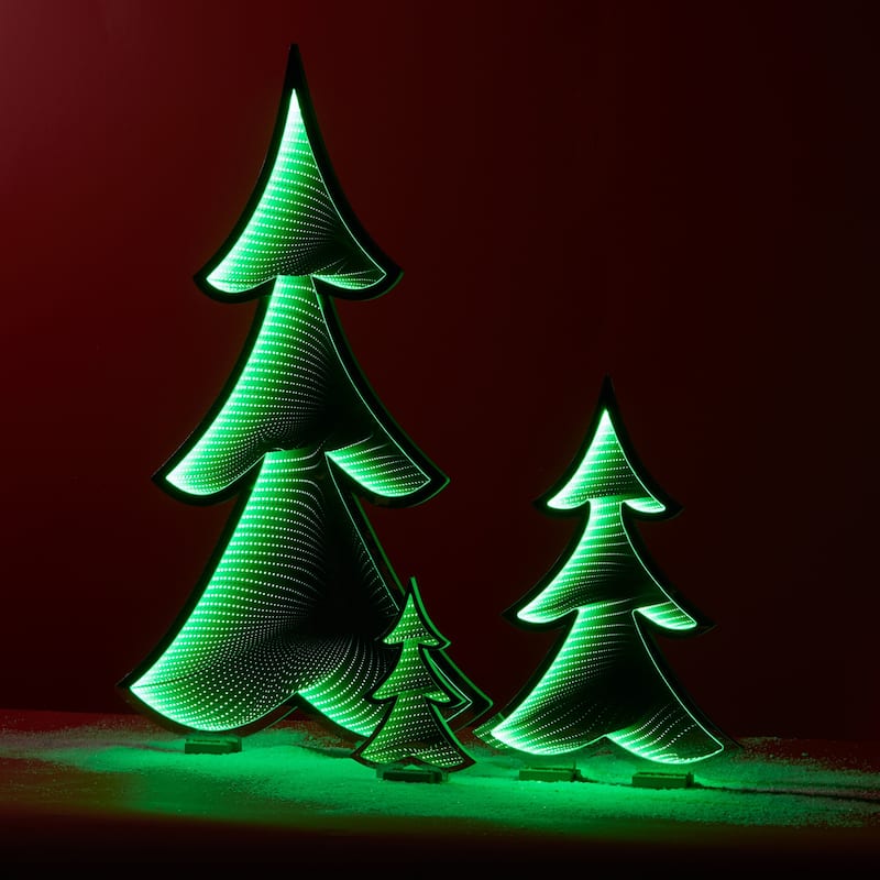 Green Acrylic PET Foam Pine Tree with Infinity Light Effect and UL Plug Power - 16.75” x 4” x 23.5” (L x W x H)