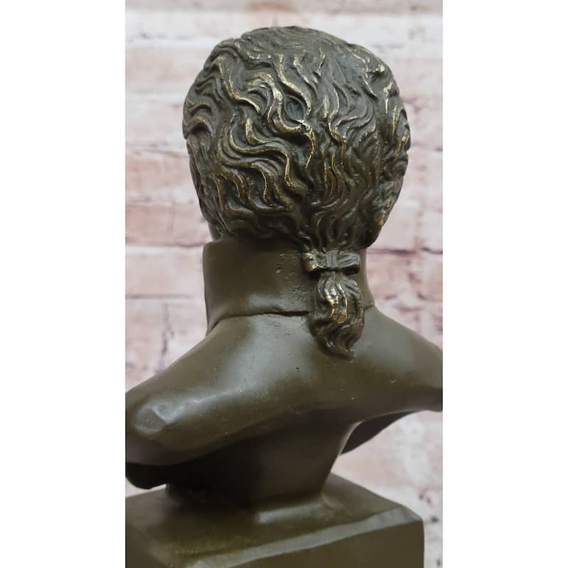 Imitative Wolfgang Amadeus Mozart Bronze Bust Sculpture On Marble Base