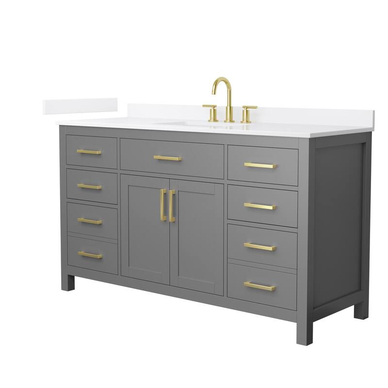 Wyndham Collection WCG2424-60S-QTZ-US3MXX Beckett 60" Free Standing - Dark Gray / White Quartz Top / Brushed Gold